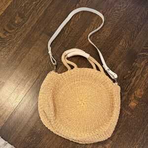 Clare V Straw Tote Bag with Removable White Strap